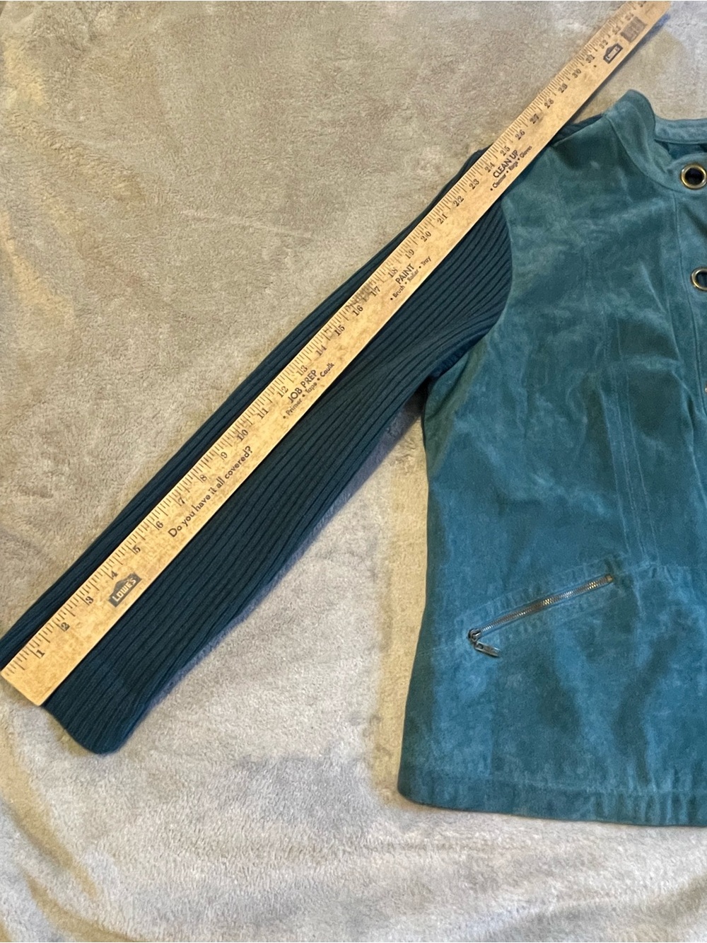 LIVE A LITTLE Women's Teal Suede Leather Ribbed Knit Grommet Jacket Sweater 2X - Picture 13 of 15